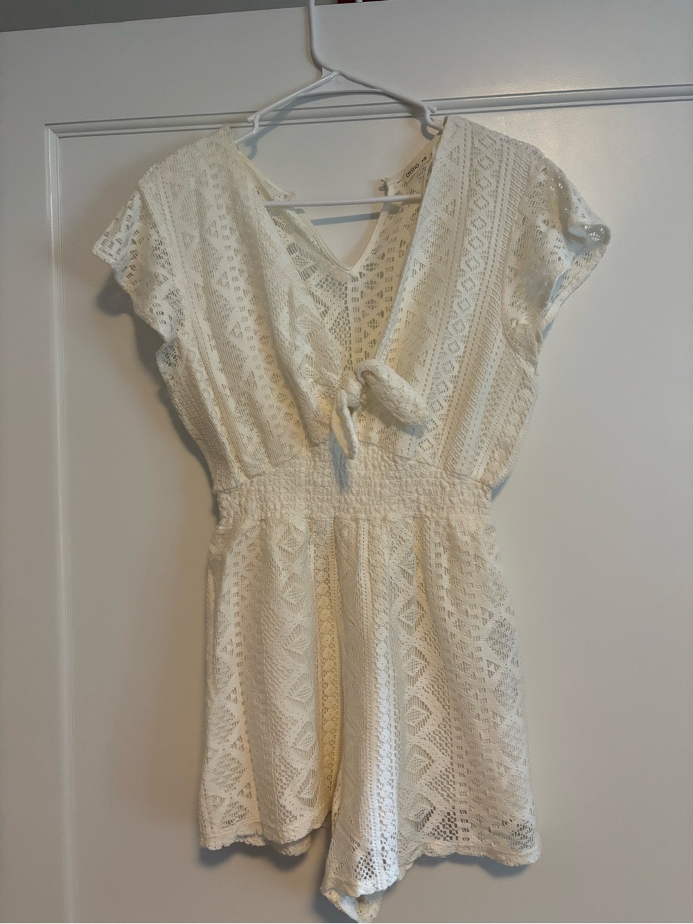 Women's Cream Lace Romper with Front Tie